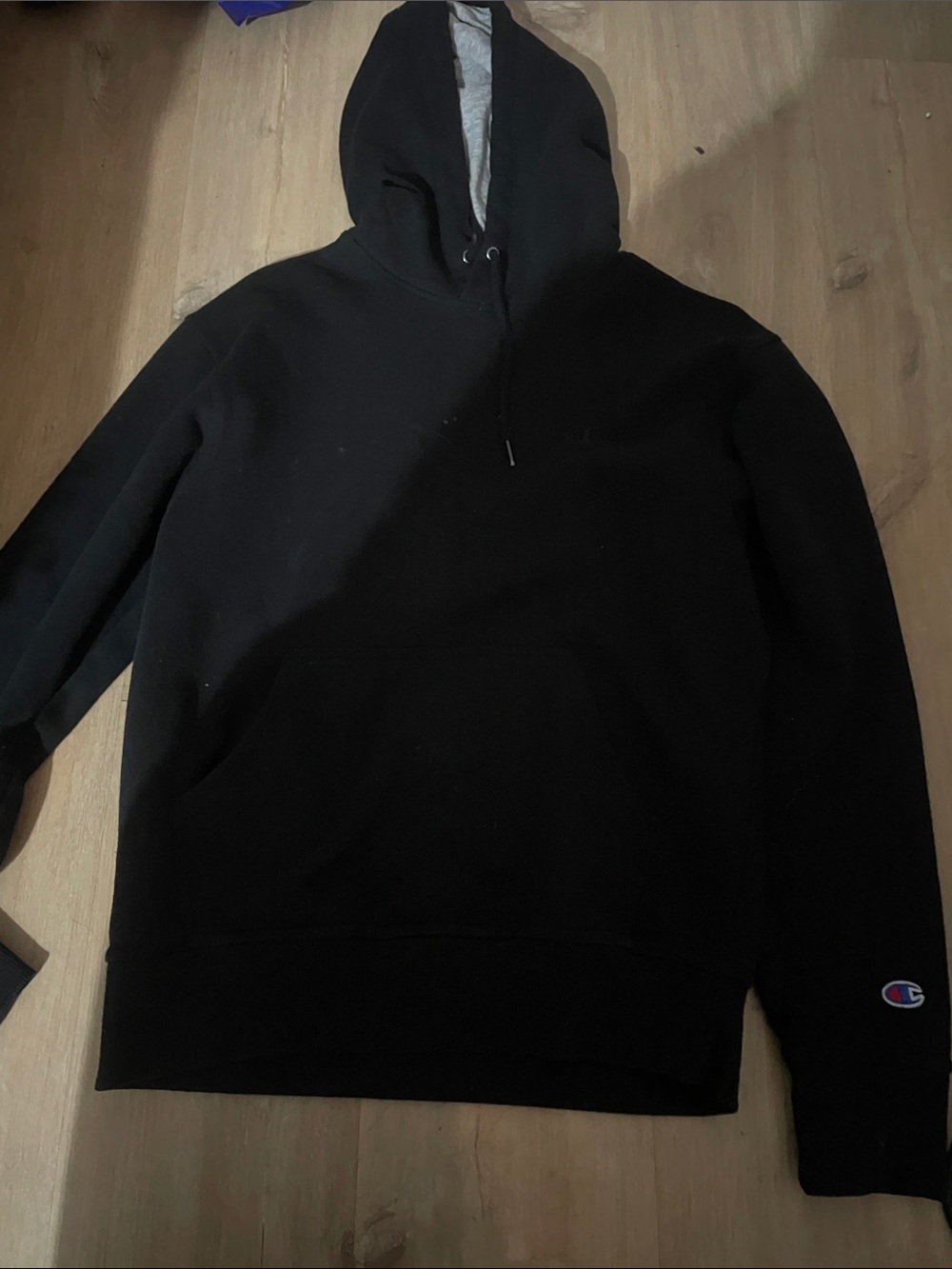Champion Black Crewneck Hoodie with Sleeve Logo